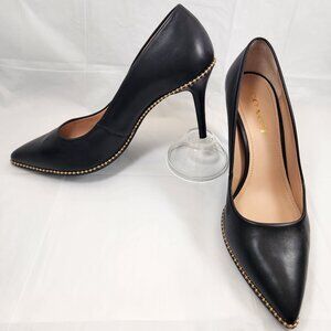 Coach Samantha Pump Heels with brass beadchain Trim Smooth Leather Size 9.5